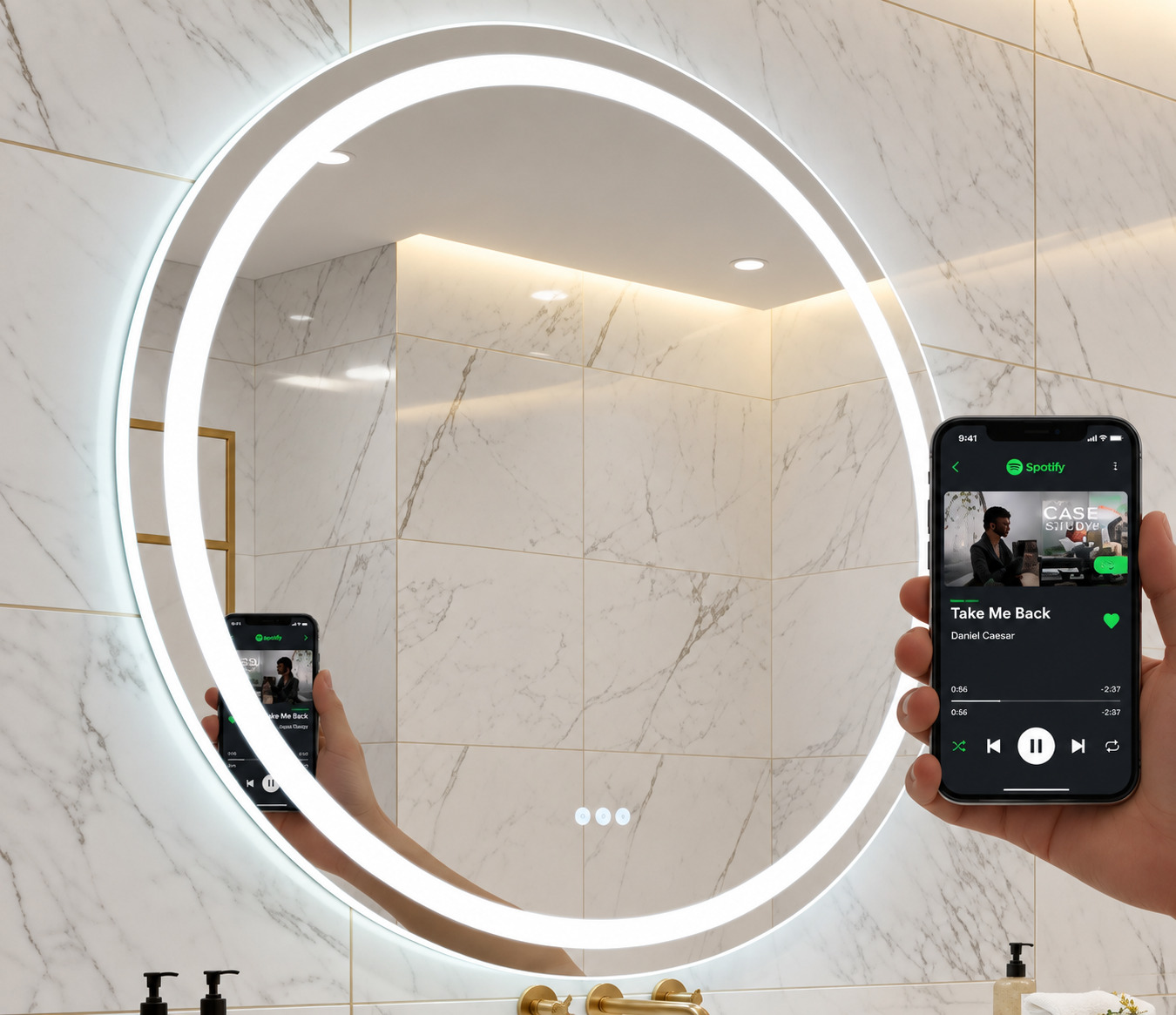 Espelho 4mm Led Frio interativo bluetooth som e desembaçador Redondo chatgpt image 16 de set. de 2026, 10 52 37