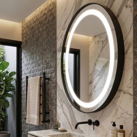 espelho 4mm redondo adnet led 3 cores alça couro marrom botão touch (cópia)