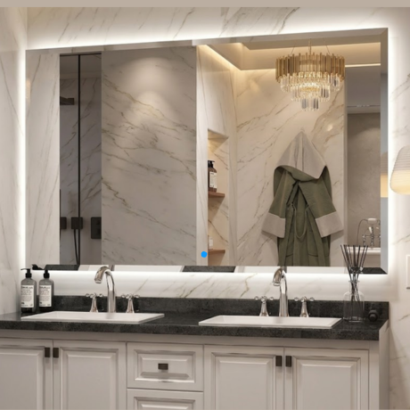 espelho led touch luz ajustável retangular arredondado flutuante (cópia)