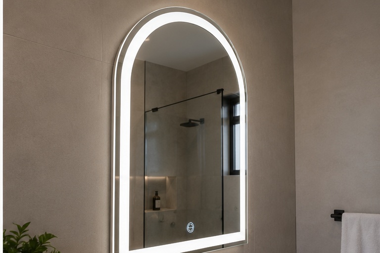 Espelho Led 3 cores Janelinha Luz Frontal Botão Touch Luz Ajustável Dimerizável espelho arqueado botao 2