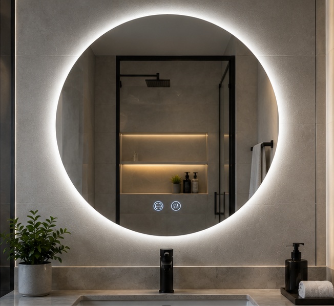 Espelho Led 3 cores Desembaçador Botão Touch Luz Flutuante Redondo espelho redondo 6